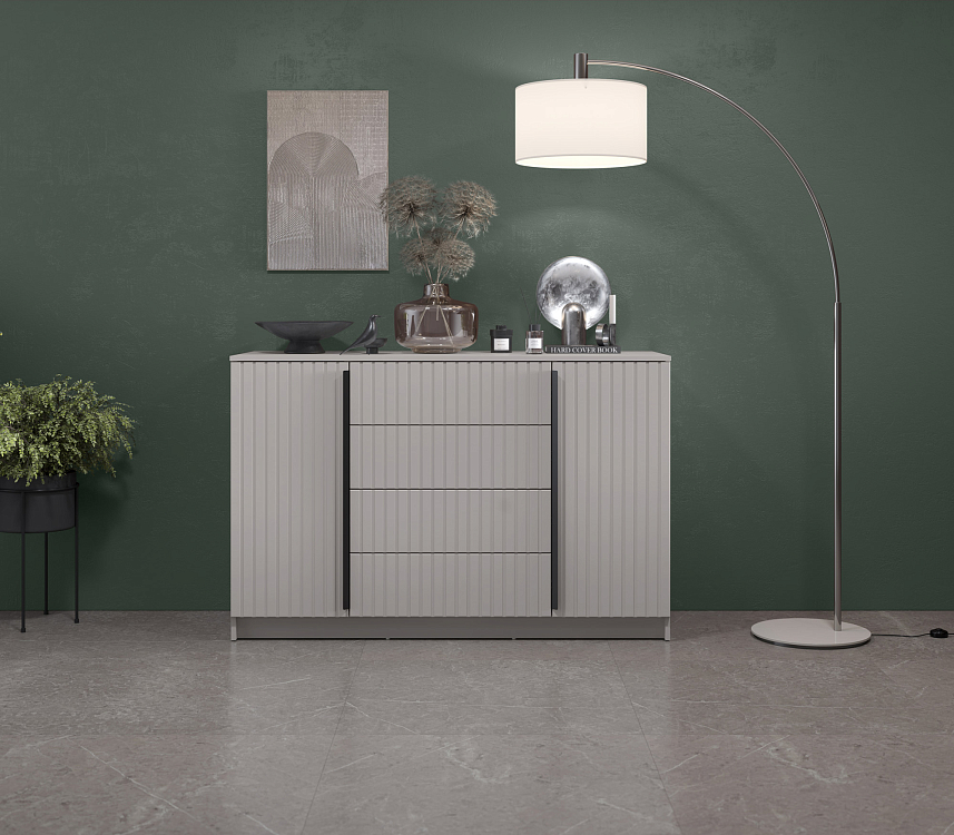 Модульная гостиная Брандо кашемир/ДВПО белый/фасады МДФ с ПВХ кашемир