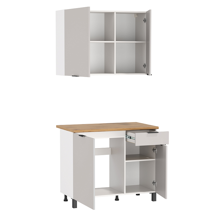 Шкаф навесной Венера (1000) ЛДСП белый/фасад ЛДСП кашемир/ДВПО белый