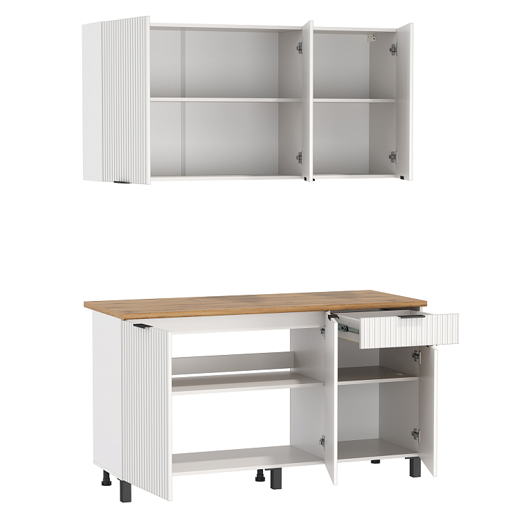 Шкаф навесной Венера (1500) МДФ белый/фасад МДФ с ПВХ белый матовый фрезерованный/ДВПО белый