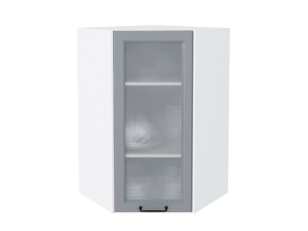 Шкаф верхний угловой остекленный Ницца (920х600х600) Белый/magnum