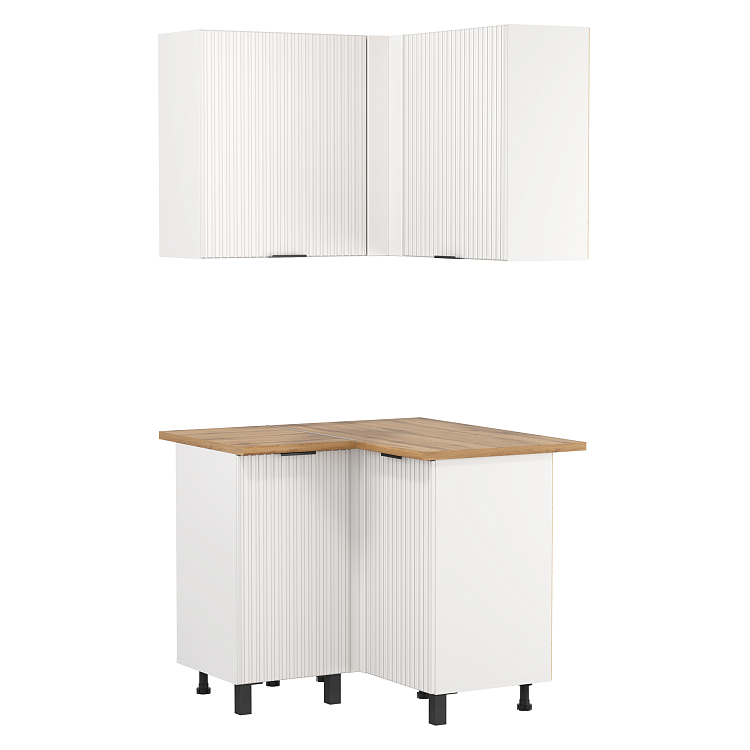 Шкаф навесной угловой Венера МДФ белый/фасад МДФ с ПВХ белый матовый фрезерованный/ДВПО белый