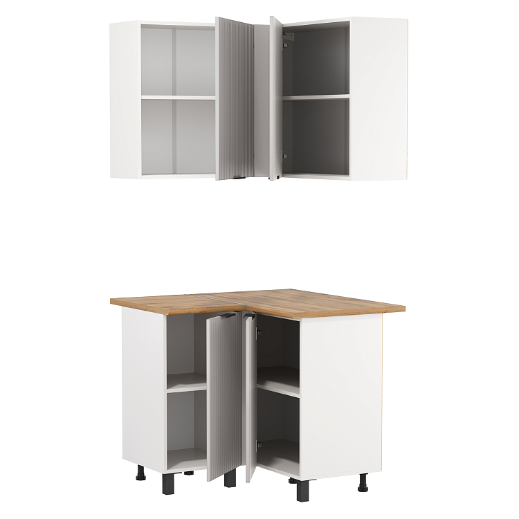 Шкаф навесной угловой Венера МДФ белый/фасад МДФ с ПВХ кашемир фрезерованный/ДВПО белый