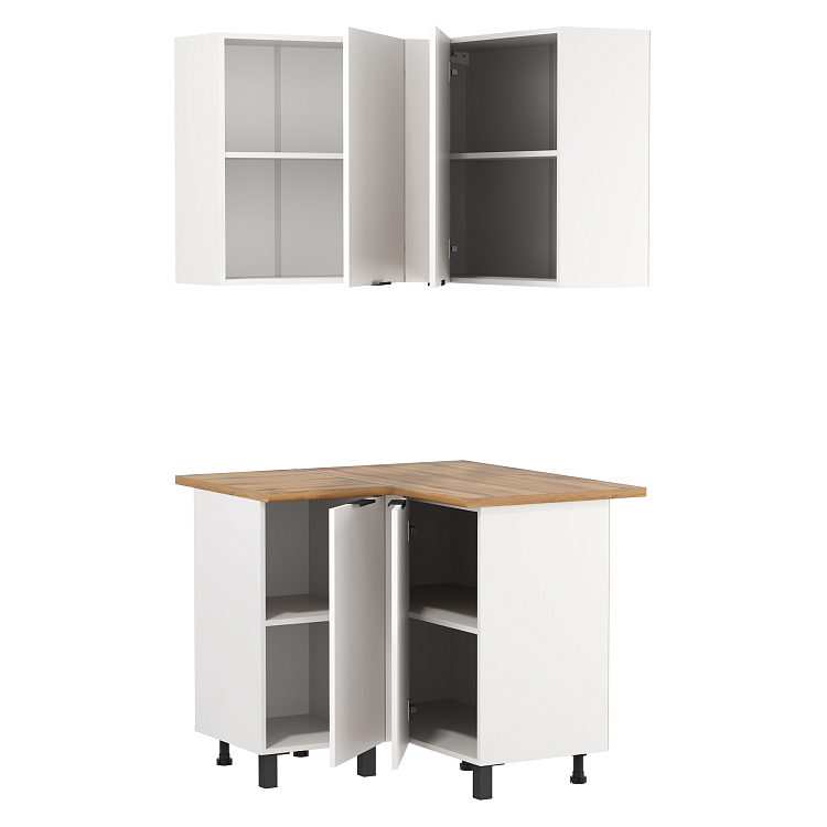 Шкаф угловой Венера  ЛДСП белый/фасад ЛДСП белый/столешница дуб вотан/ДВПО белый