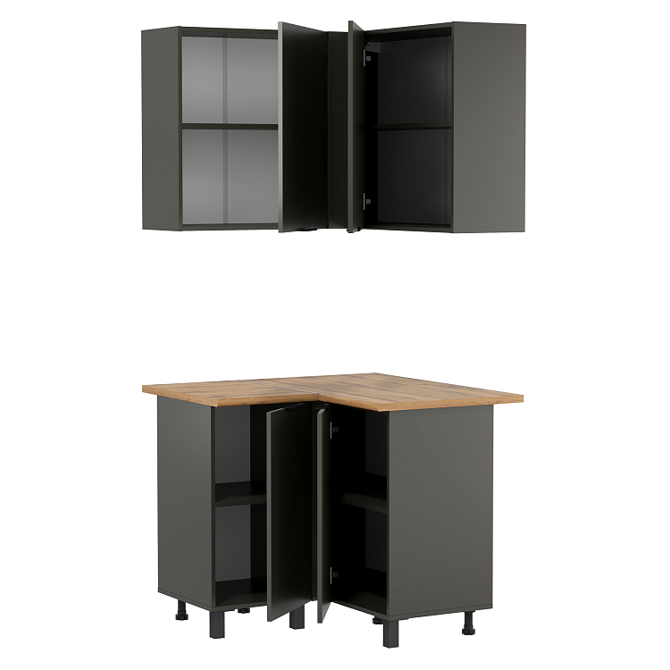 Шкаф навесной угловой Венера ЛДСП диамант серый/фасад ЛДСП диамант серый/ДВПО белый